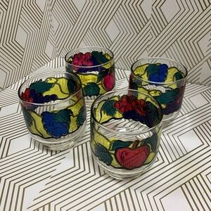 Vintage Libbey Stained glass fruit pattern Glasses Set of 4